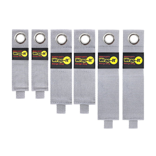 Heavy-Duty Wrap-It Storage Straps - (Assorted 6-Pack) Silver - Garage Organizer and Extension Cord Hanger and Electric Cord Organizers for Garage