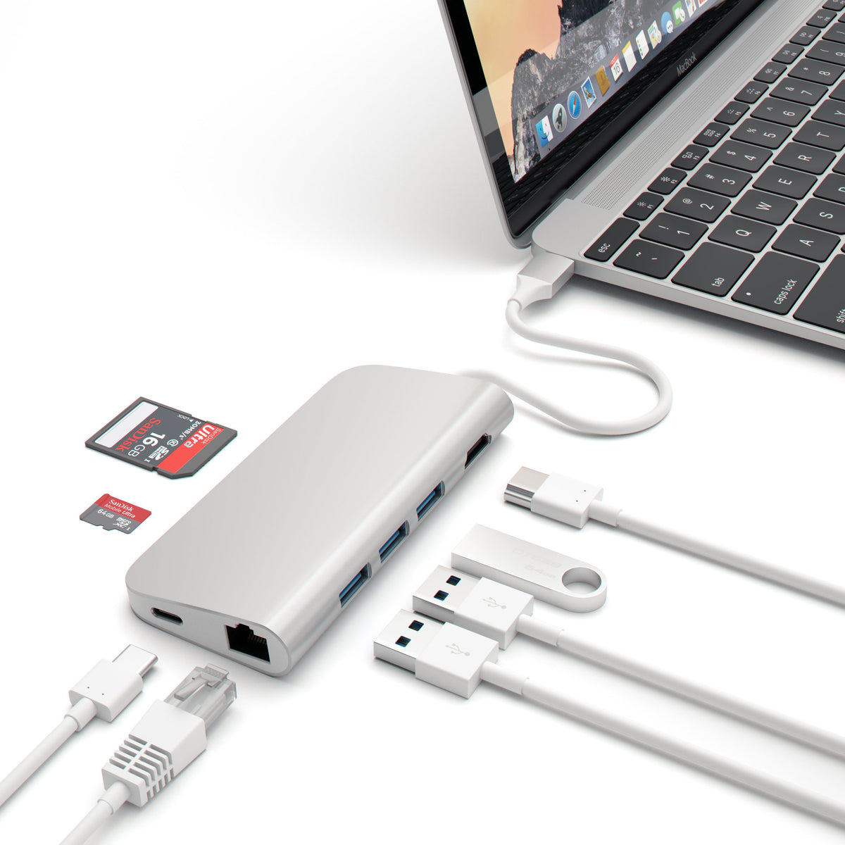 Satechi USB C Hub Multiport Adapter, USB C Docking Station with 4K HDMI, 60W USBC PD Charging, 3 USB-A, Ethernet, Micro/SD Card Readers, for MacBook