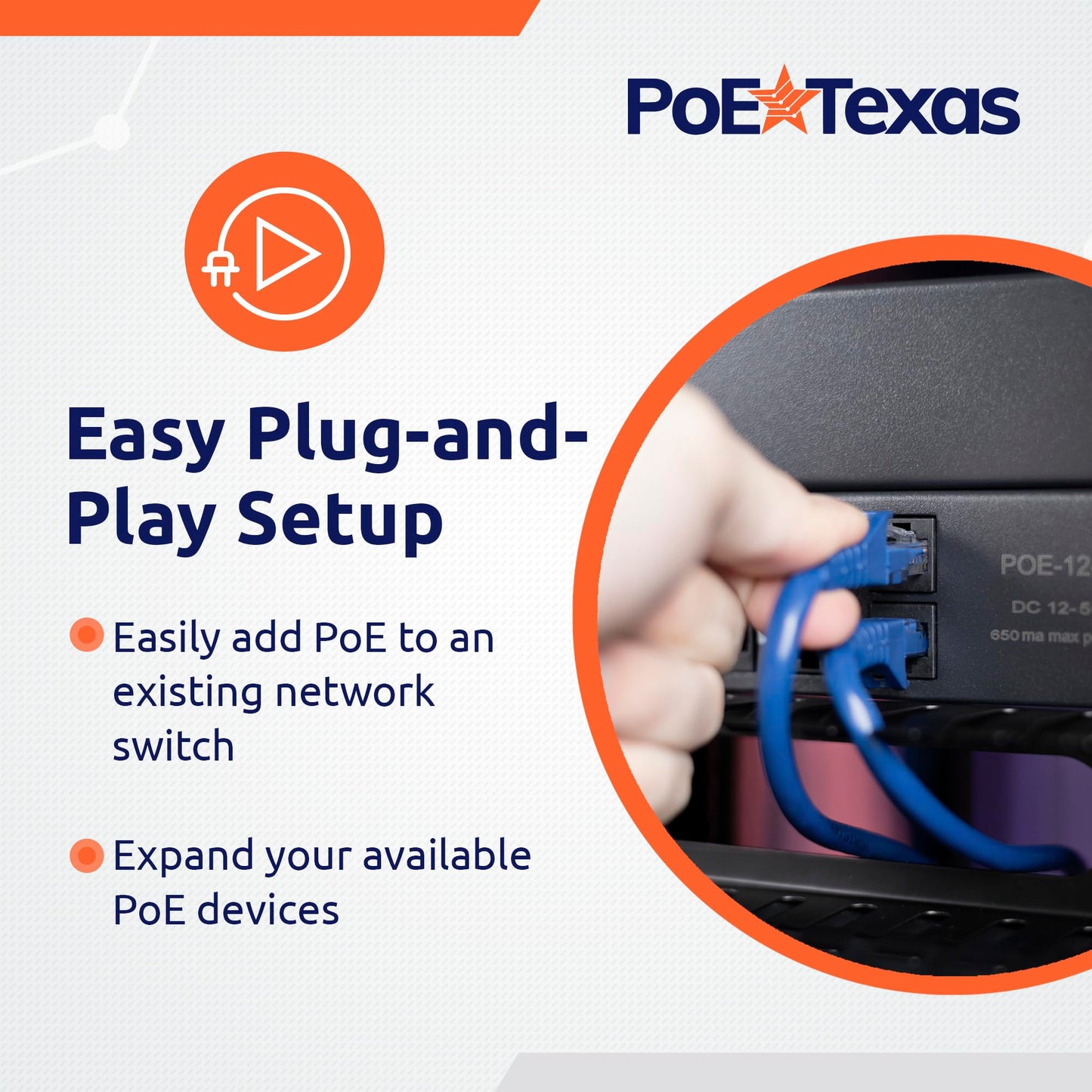 PoE Texas 12 Port PoE Injector with 48v60w Power Supply - 10/100 Data - Rack Mount - Add Passive Mode B 802.3af PoE to a Non PoE Switch for VoIP, WiFi