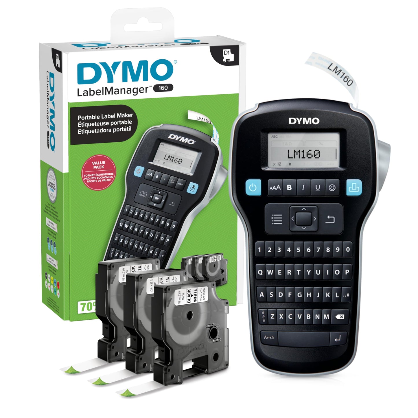 DYMO LabelManager 160 Portable Label Maker Bundle, Easy-to-Use, One-Touch Smart Keys, QWERTY Keyboard, Large Display, For Home & Office Organization