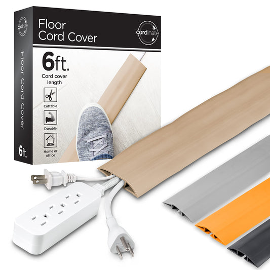 Cordinate 6ft Floor Cord Cover, Cable Protector, Hide Extension Cords, Protect Cords, Prevent Cable Trips, Heavy Duty Cord Hider - Cable Cavity =