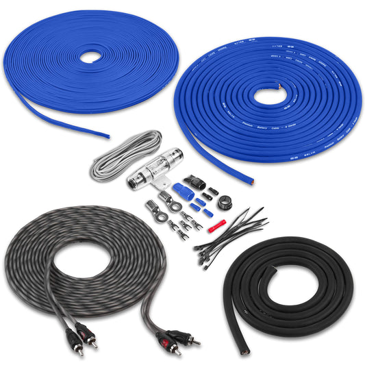 Belva Complete 8 Gauge 2-Channel Copper-Clad Amp Wiring Kit [BLUE] with 2-Channel RCA Interconnects [BAK82BL]