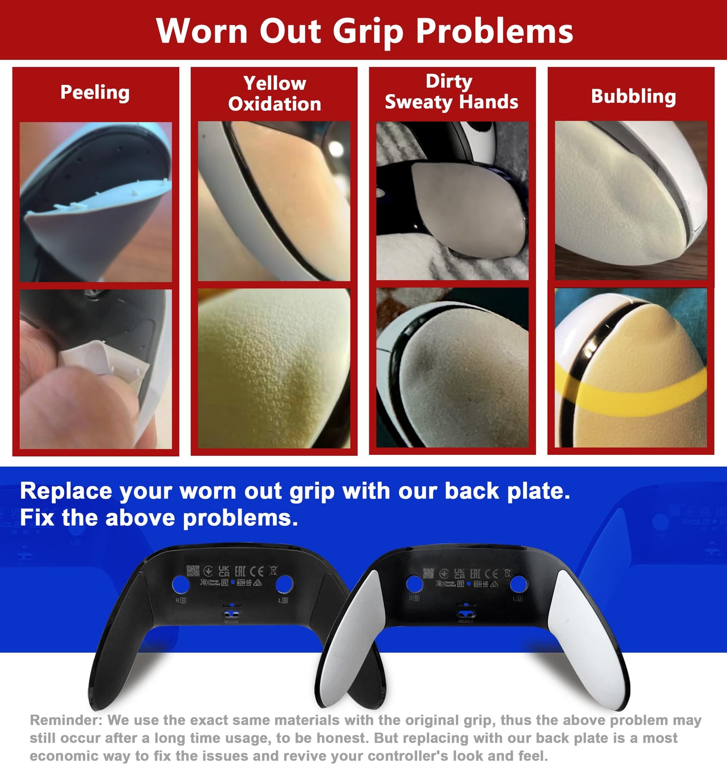 A Pair Replacement Back Shell Cover Trim for DualSense Edge Controller Compatible with PS5 DSE- Clip-On Housing with OEM-Spec Soft Cam Rubber Grip