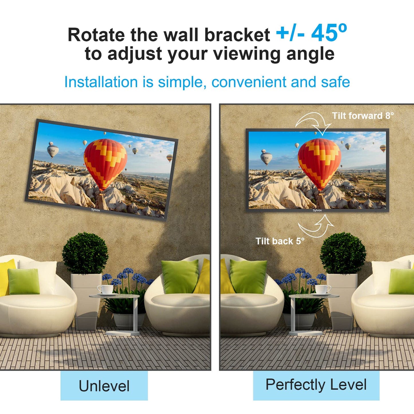 SYLVOX Full Motion Outdoor TV Wall Mount, Fits for TV Size from 40 Inch to 75 Inch, Flexible 6 Articulating Dual Arms, Wall Mount Bracket, Maximum