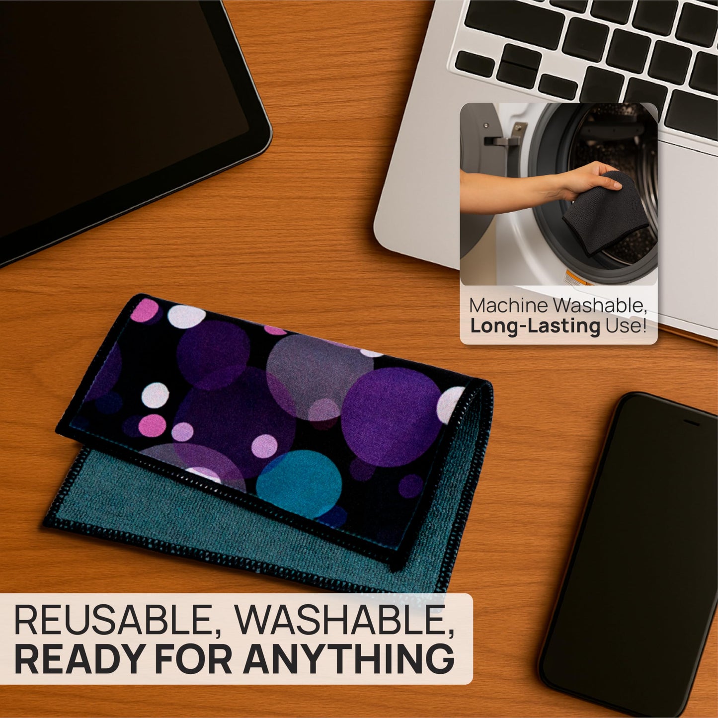 Quick Cloth Microfiber Glasses Cleaning Cloths - 5x7, Bubbles, 2 Pack with Case | Double-Sided Lens Cleaner for Eyeglasses, Camera, Screens & Glass |