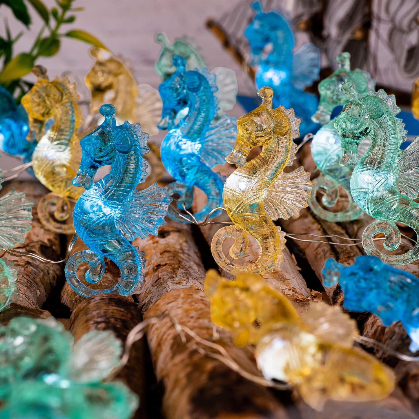 enlaceray Ocean Themed Seahorse Fairy String Lights, 10FT 30 LED Battery Operated Coastal Beach Nautical Decor for Bedroom Bathroom Patio Summer Party