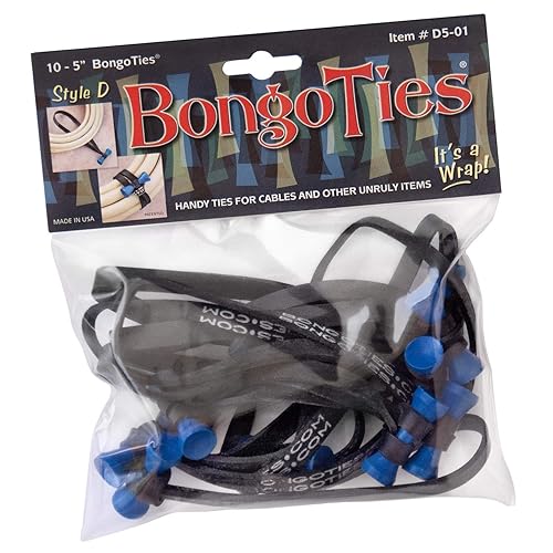 BongoTies BLUE & BLACK "Azure" Bongo Ties -10 Pack "Style-D" ~ Professional cable ties made of natural rubber and bamboo ~ HANDY TIES FOR CABLES