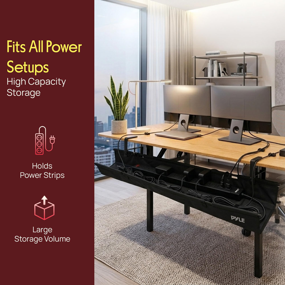 Pyle 48" Under Desk Cable Management Tray, Under Desk Wire Organizer with Clamp or Screw Mount, Desk Cable Organizer with Fabric Design for Large