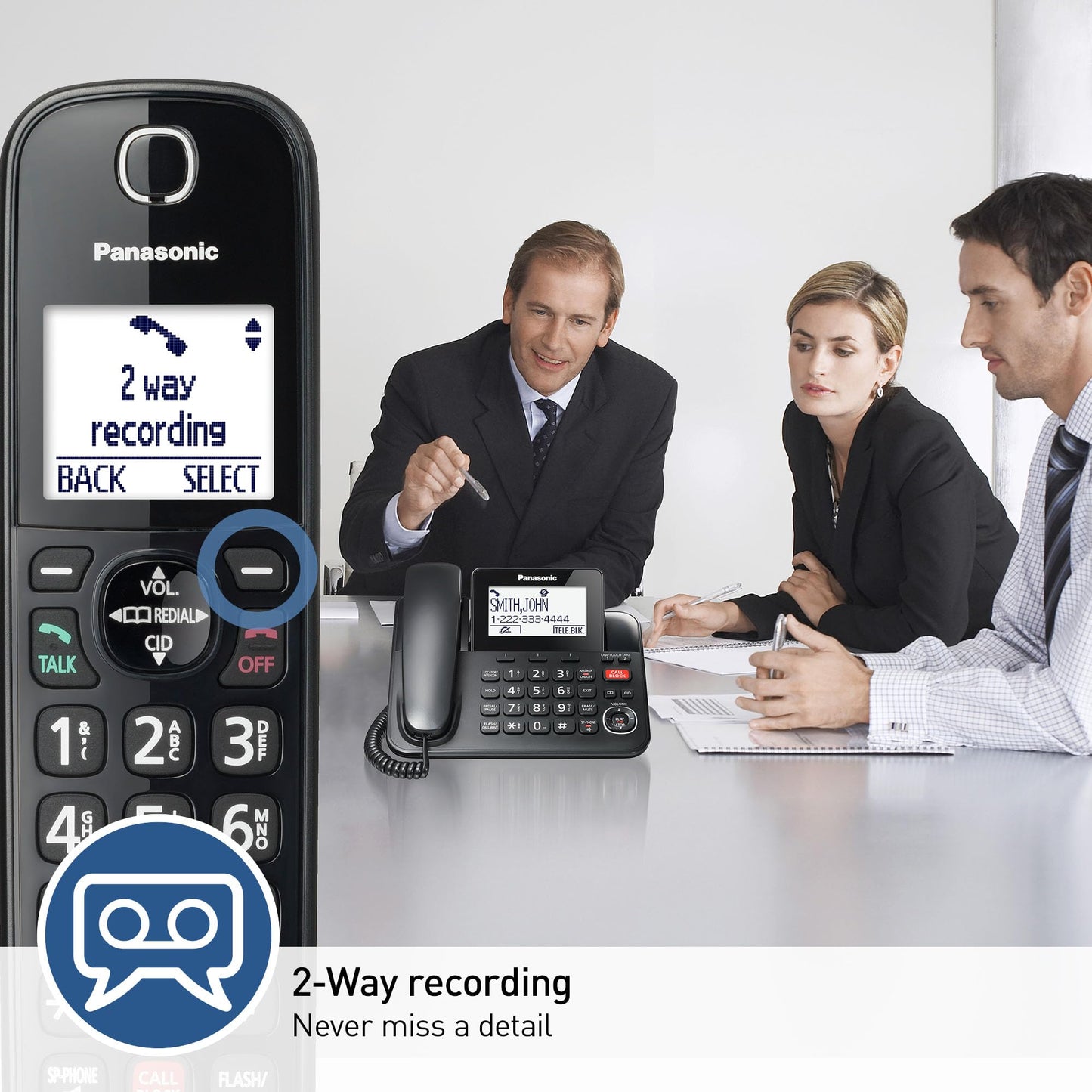 Panasonic Corded Phone/Cordless Phone with Answering Machine, Advanced Call Block and 2-Way Recording, 2 Handsets Expandable up to 6 Cordless Handsets