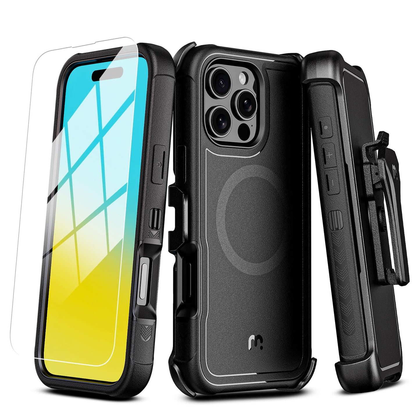 M MYBAT PRO Maverick Series for iPhone 16 Pro Case with Belt Clip Holster,[Compatible with Magsafe] w/Screen