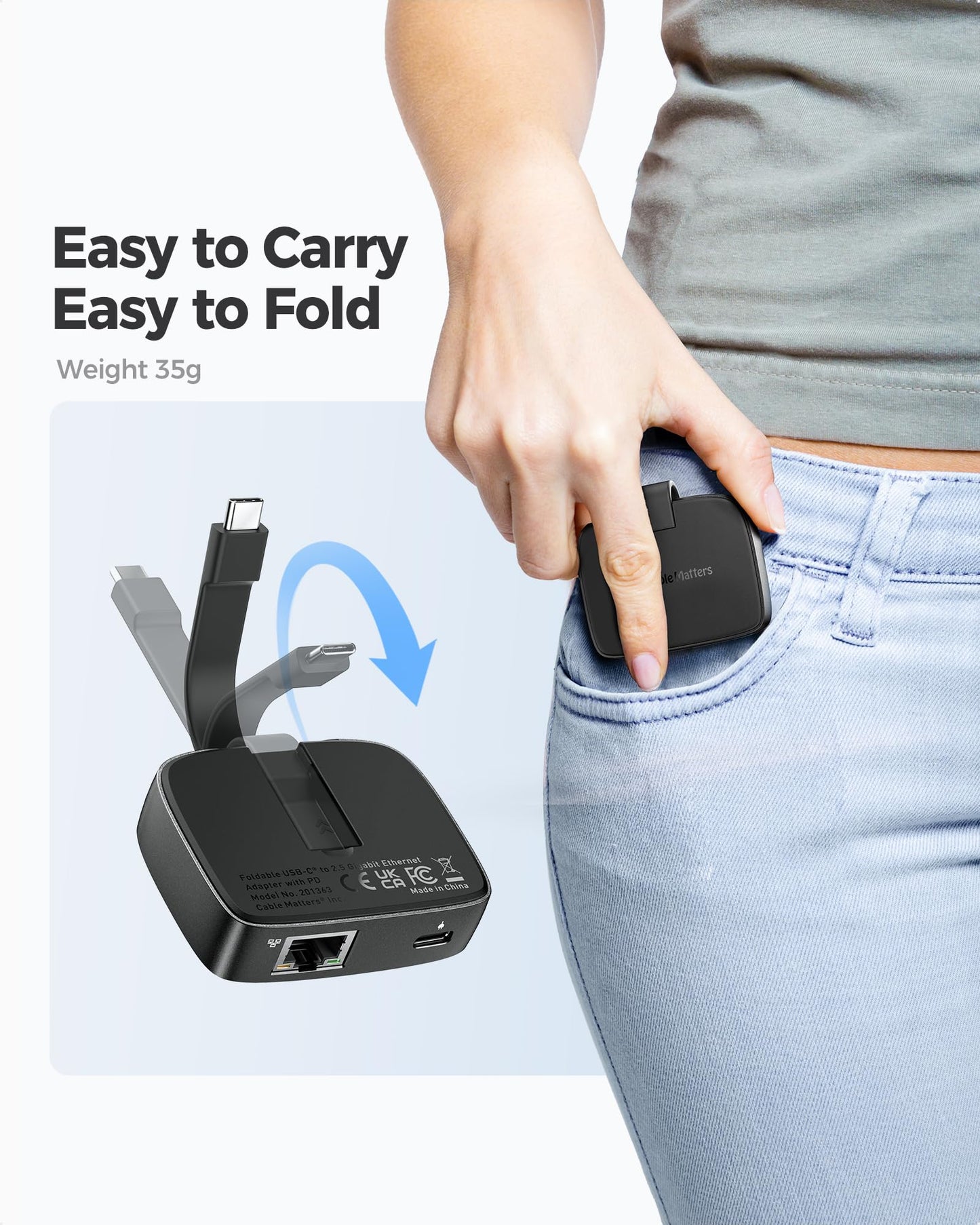 Cable Matters USB C to 2.5Gb Ethernet Adapter with 100W Charging,