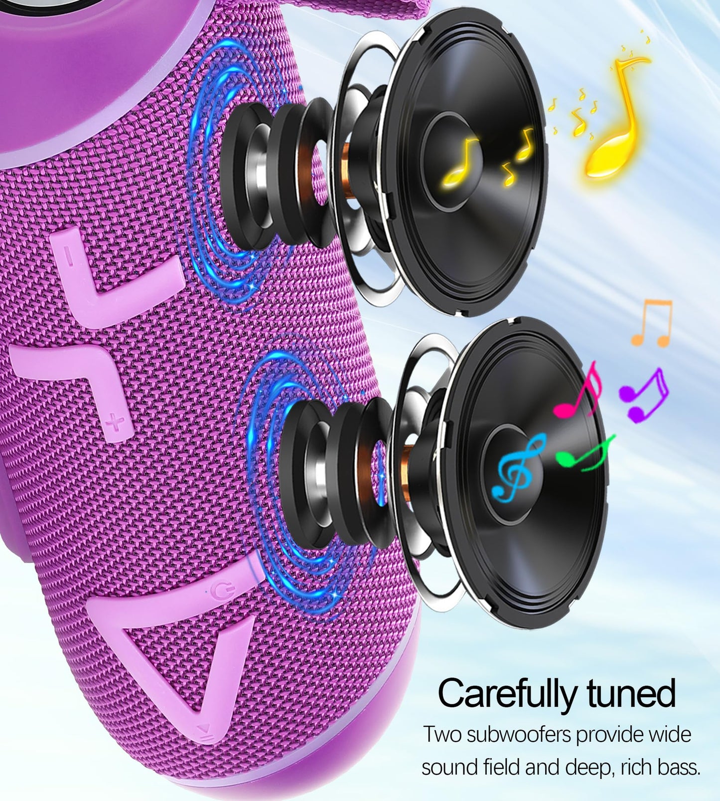 Bluetooth Speaker with Stereo Sound, Wireless Portable Speakers with RGB lights, IPX6 Waterproof, 24H Playtime, TWS Pairing, BT5.3/TF-Card, for Party