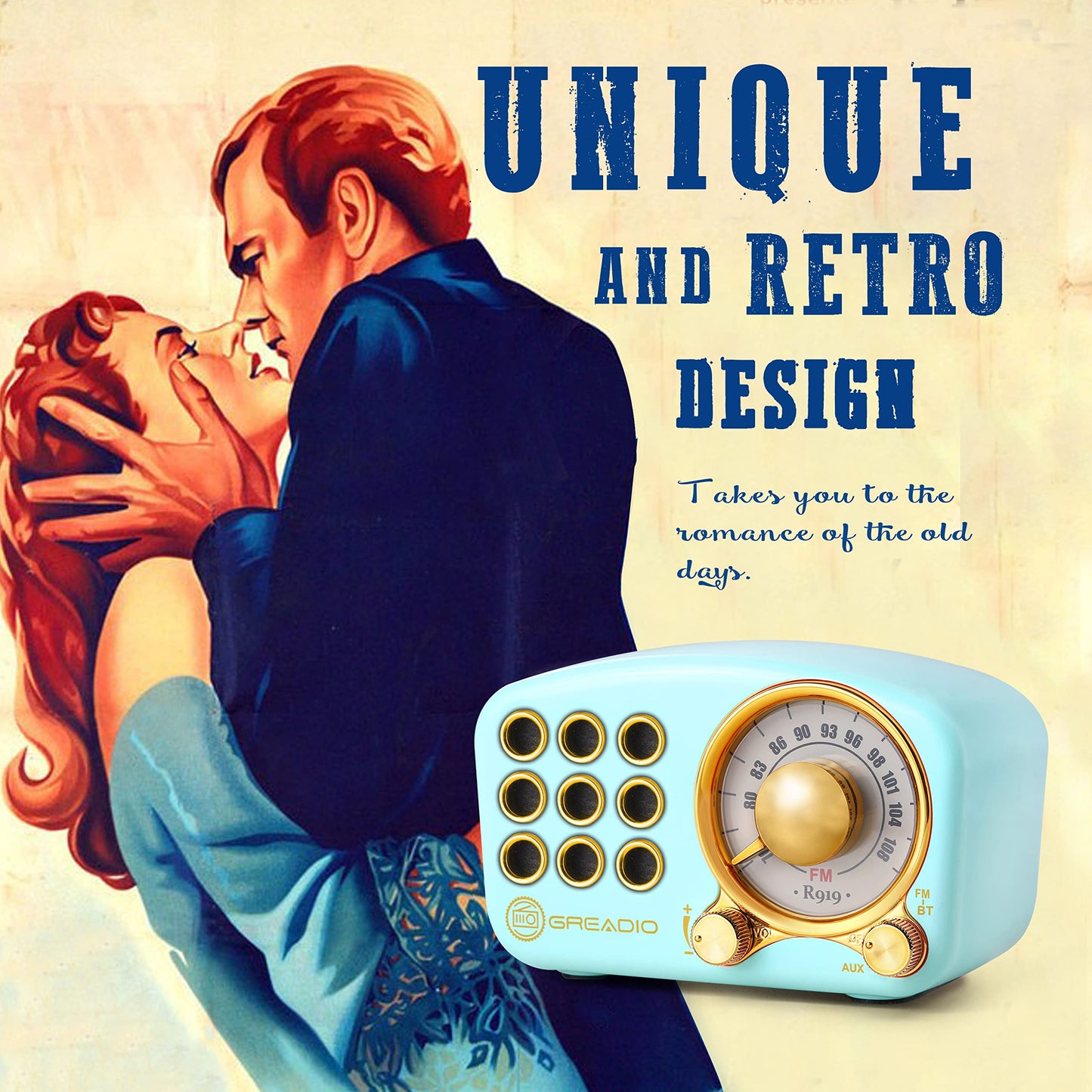 Retro Bluetooth Speaker, Vintage Radio-Greadio FM Radio with Old Fashioned Classic Style, Strong Bass Enhancement, Loud Volume, Bluetooth 5.0 Wireless
