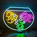 JLEWUINH Fish Tank Neon Sign USB Goldfish Shape Neon Light for Aesthetic Decor LED Koi Light Up Signs for Living Room Man Cave Fish Store Bar Wall