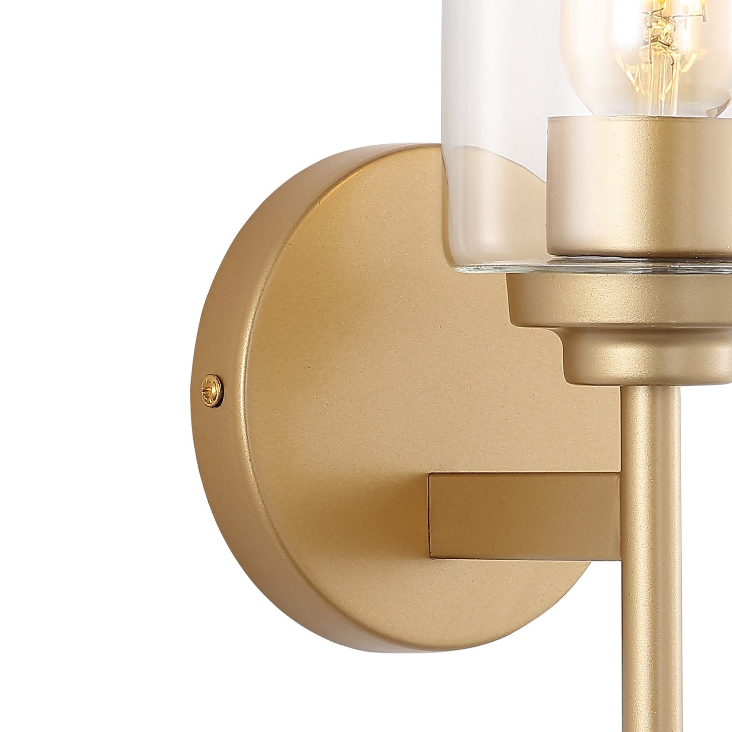 JONATHAN Y 13" Brass Gold/Clear Industrial Farmhouse LED Wall Sconce, with Clear Glass Cylinder Shade, 1-Light Iron Vanity Light for Bathroom Mirror