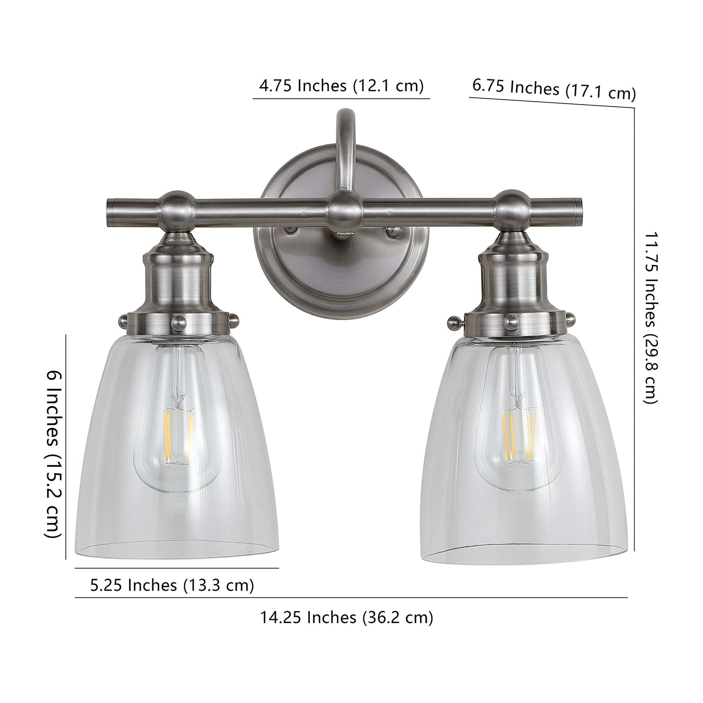 SAFAVIEH SCN4045A Layton Brush Nickel and Clear 2-Light Bathroom (LED Bulbs Included) Sconce
