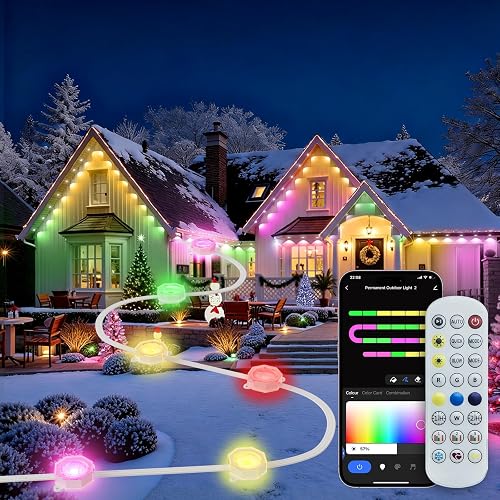 Permanent Outdoor Lights for House, IP67 Waterproof with 72 RGB+IC Eternity Lights, 150ft Permanent Outdoor Christmas Lights, DIY Scene for Halloween
