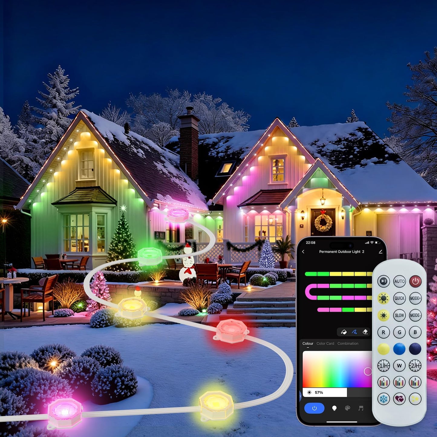 Permanent Outdoor Lights for House, IP67 Waterproof with 72 RGB+IC Eternity Lights, 150ft Permanent Outdoor Christmas Lights, DIY Scene for Halloween