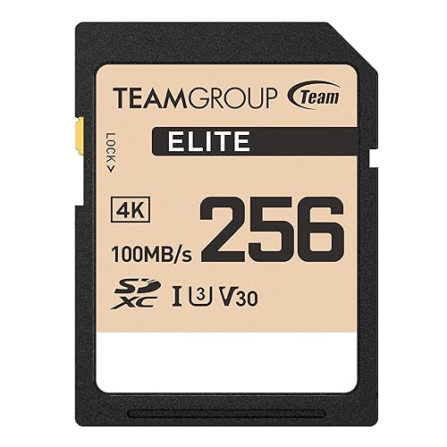 TEAMGROUP Elite 256GB UHS-I U3 V30 UHD Read Speed up to 100MB/s SDXC High Speed 4K Memory Card Compatible with Canon Sony Nikon Panasonic FUJIFILM