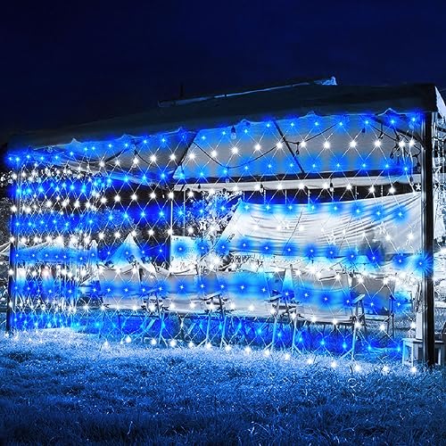 weillsnow 198 LED 9.8ft x 6.6ft Christmas Net Lights, Connectable 8 Lighting Twinkle Modes Mesh Lights for Christmas Outdoor Patio Garden Bush Fence