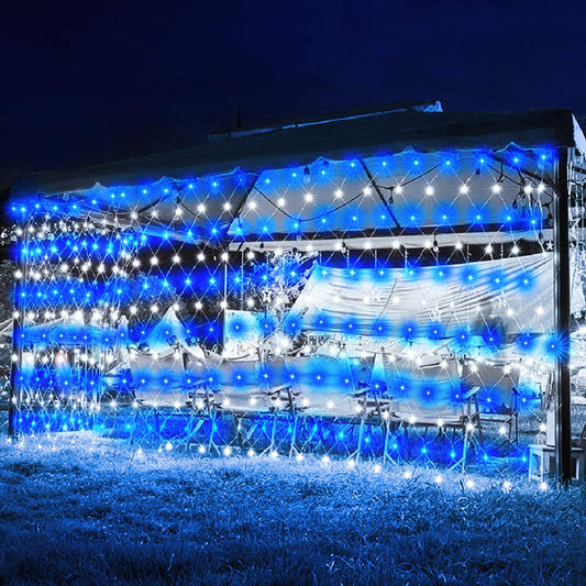 weillsnow 198 LED 9.8ft x 6.6ft Christmas Net Lights, Connectable 8 Lighting Twinkle Modes Mesh Lights for Christmas Outdoor Patio Garden Bush Fence