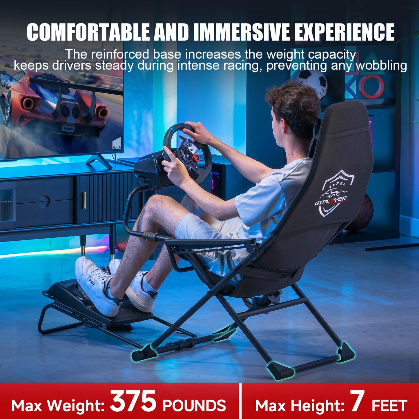 GTPLAYER Sim Racing Cockpit Foldable & Adjustable for High Performance Sim Racing Compact & Flexible Supports All Steering Wheels & Pedals for PC