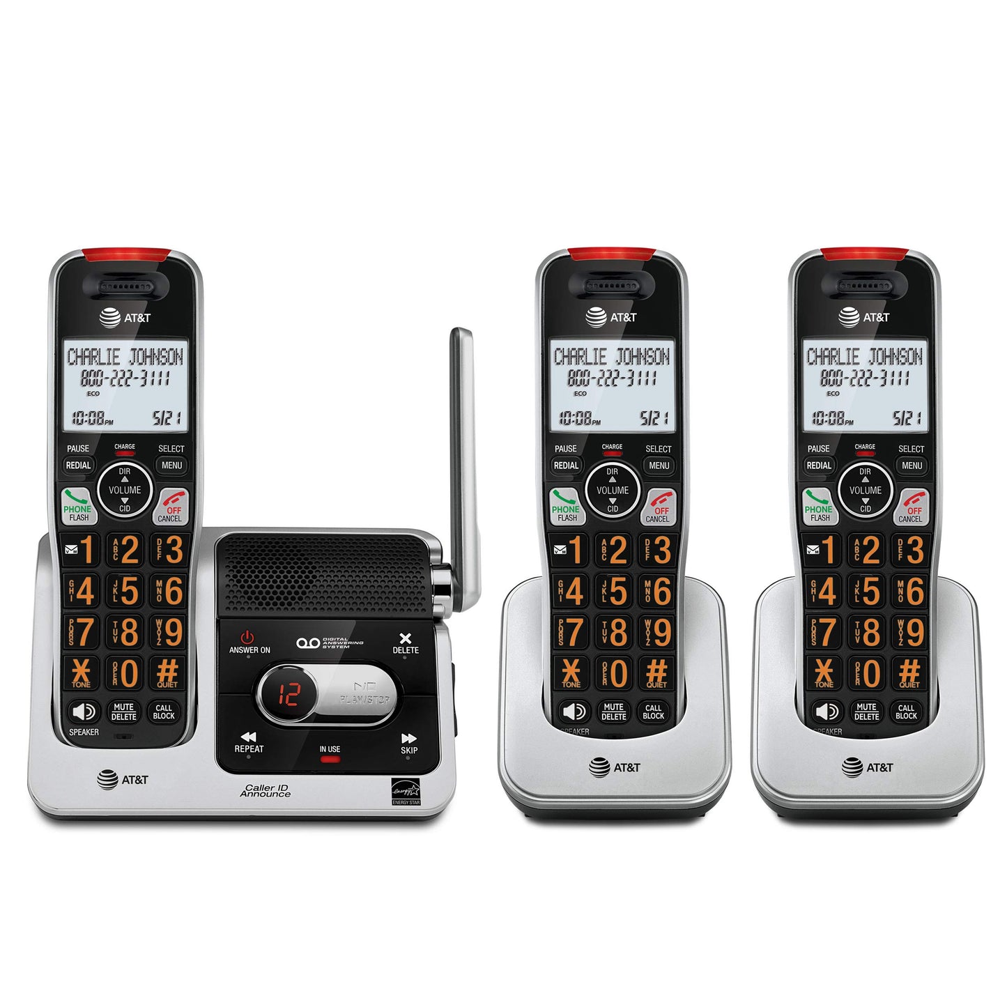 AT&T BL102-3 DECT 6.0 3-Handset Cordless Phone for Home with Answering Machine, Call Blocking, Caller ID Announcer, Audio Assist, Intercom,