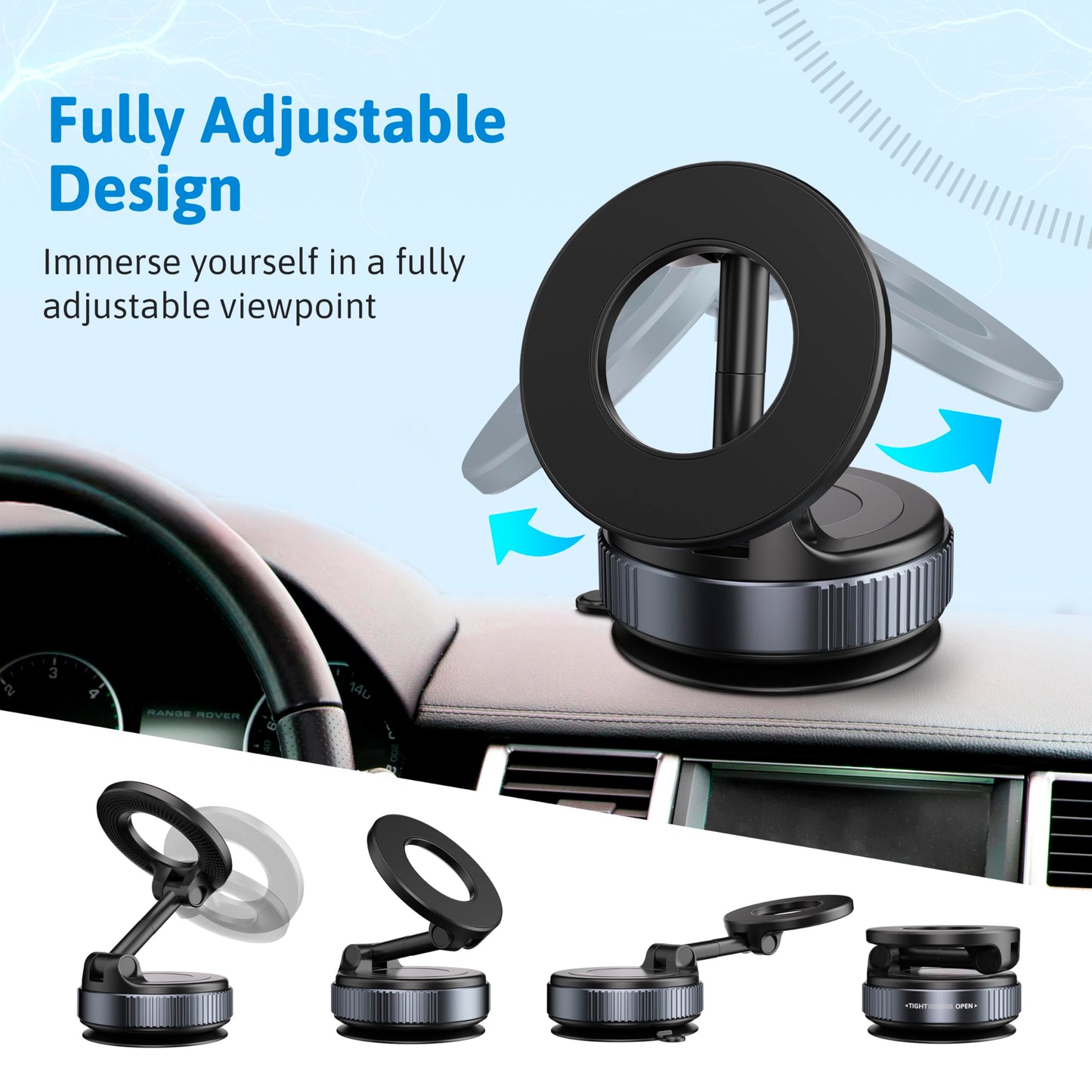 Virellix Magnetic Car Mount, Magnetic Phone Holders for Your Car, Car Phone Holder for Magsafe[24 * N55 Strong Magnets], Suction Cup Phone Mount