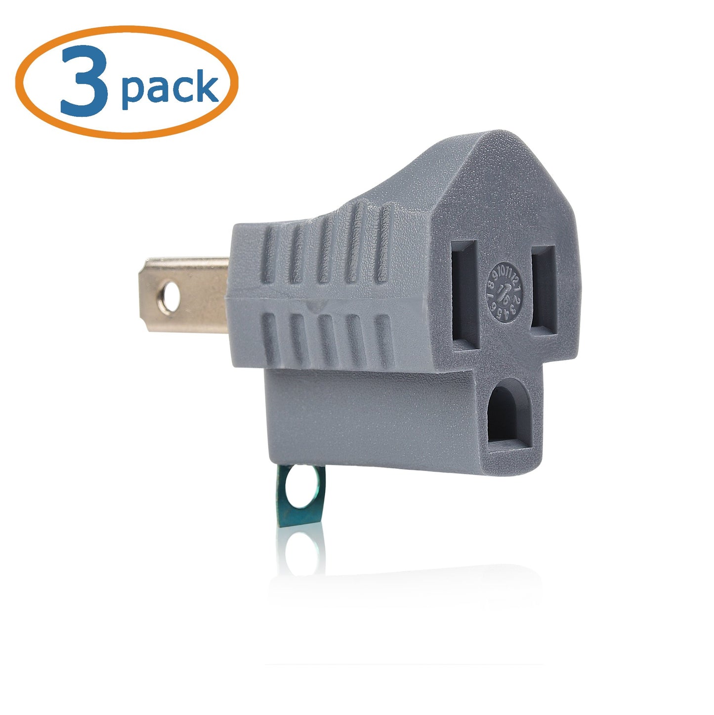 Cable Matters [UL Listed] 3-Pack 2 Prong to 3 Prong Outlet Adapter in Gray, (3Prong to 2Prong Plug Adapter) - Allows a 2Prong Outlet to Accept 3Prong