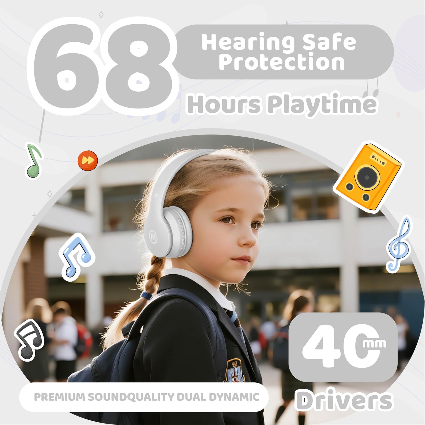 Mokata Headphones Kids Bluetooth 5.4 Wireless Play Time 68H Safe Volume Limit 85/94dB Over-Ear Foldable Headset,Fast Charging,with Aux Cord Built-in…