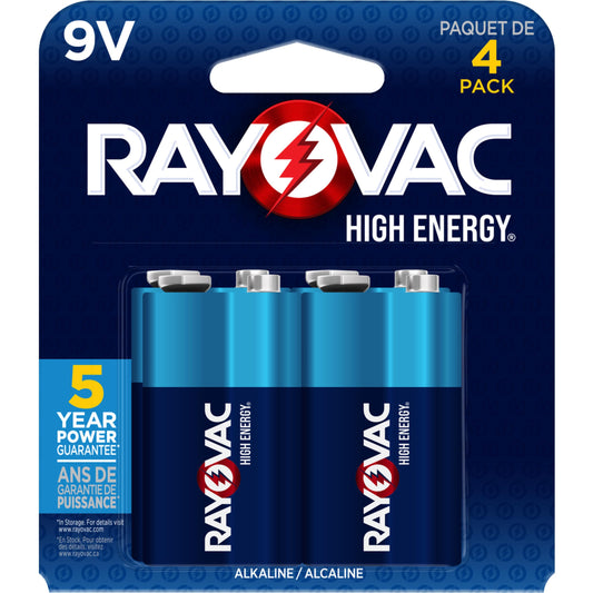Rayovac High Energy 9V Batteries (4 Pack), Alkaline 9 Volt Batteries