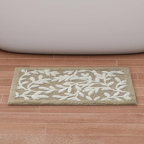 Madison Park Serene 100% Cotton Tufted Bathroom Rug - High & Low Tufting Floral Leaf Design, Quality Luxurious Plush Medium Pile Bath Mat Absorbent…