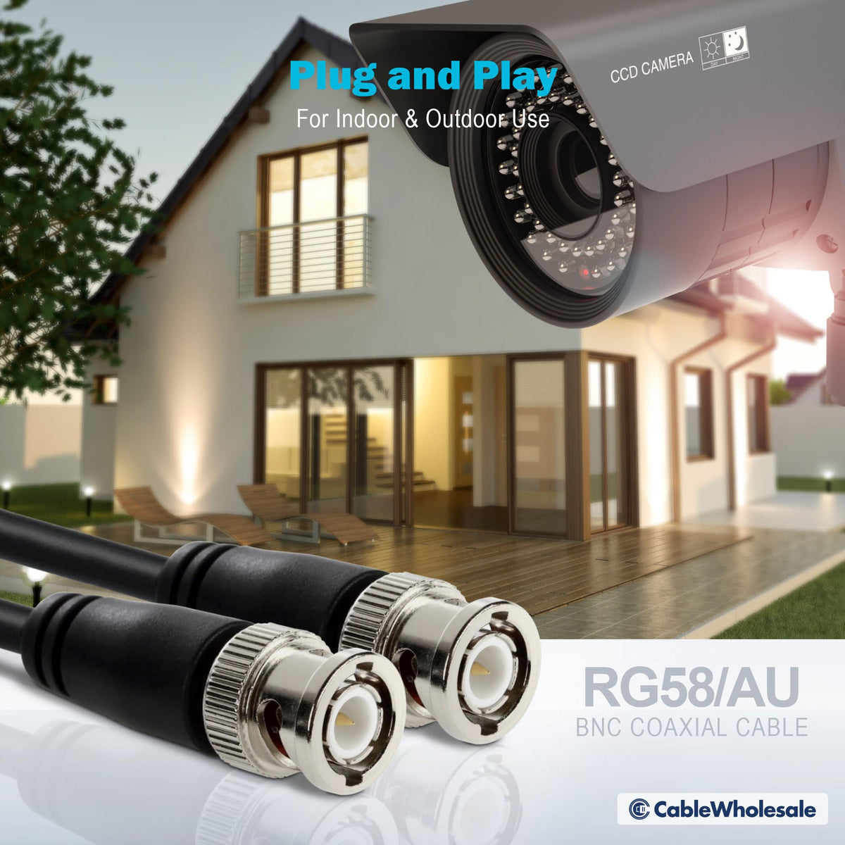 CableWholesale RG58/AU Coaxial Cable w/BNC Connectors, Black, BNC Male to Male, Copper Stranded Center Conductor, 25 Foot BNC Cable