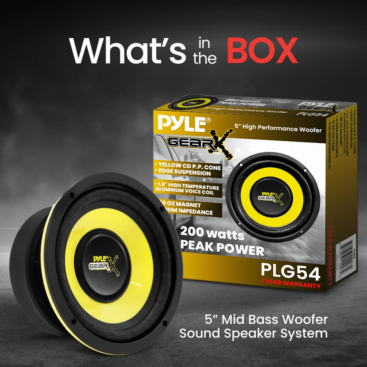 Pyle Car Mid Bass Speaker System, 5" 200W 4 Ohm Auto Mid-Bass Component Poly Woofer Audio Sound Speakers for Car Stereo, 30 Oz Magnet, 2.32” Mount Depth, Cone, High Temp Aluminum Voice Coil (Yellow)
