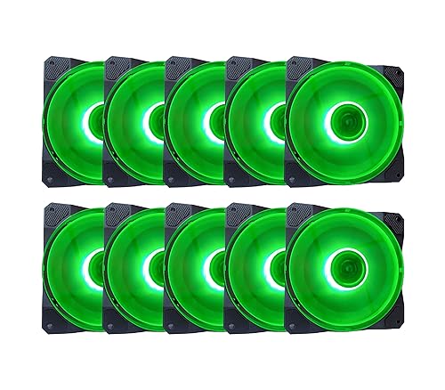 APEVIA CO1012L-GN Cosmos 120mm Green LED Ultra Silent Case Fan w/ 16 LEDs & Anti-Vibration Rubber Pads (10 Pk)
