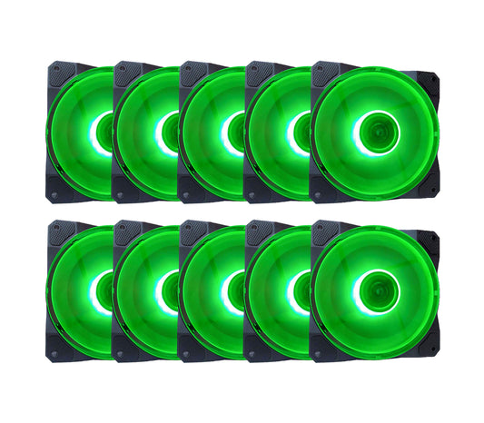 APEVIA CO1012L-GN Cosmos 120mm Green LED Ultra Silent Case Fan w/ 16 LEDs & Anti-Vibration Rubber Pads (10 Pk)