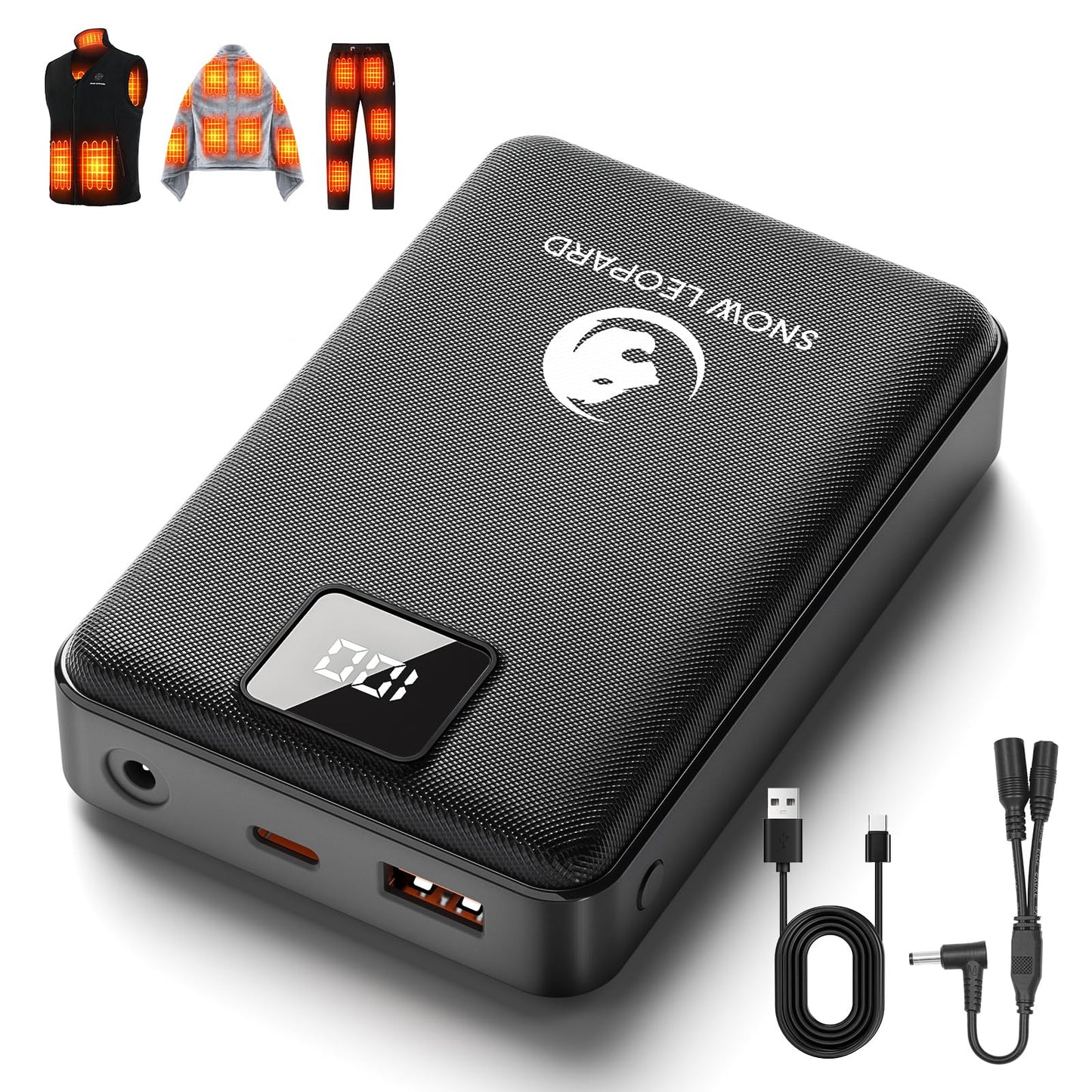 SNOW LEOPARD Heated Vest Battery Pack 7.4v 16000mah Power Bank for Heated Jacket with LED Display Battery Pack for Heating Vest with Dc/USB/Type-C