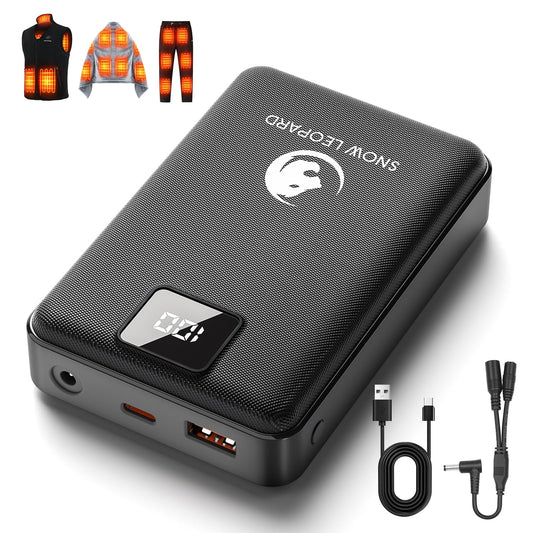 SNOW LEOPARD Heated Vest Battery Pack 7.4v 16000mah Power Bank for Heated Jacket with LED Display Battery Pack for Heating Vest with Dc/USB/Type-C