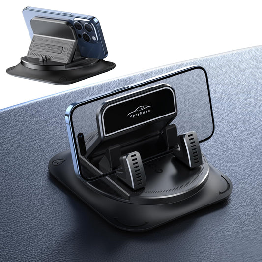 Vpryhuan 360 Degree Rotation Dashboard Phone Holder for Car, Anti-Slip Grips & One-Hand Operation Car Cell Phone Mount with Adjustable Spring Clip