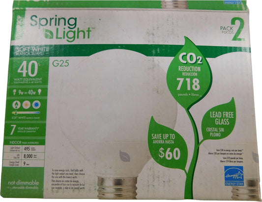 (6-Pack) TCP 8060092 9-Watt 2700K CFL G25 Globe SpringLight Lamp, 40W Equivalent
