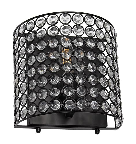 Elegant Designs SC1000-BLK Elipse 1-Light Contemporary Modern 8" Crystal and Metal Wall Sconce Lighting Fixture for Bathroom Vanity Hallway Powder
