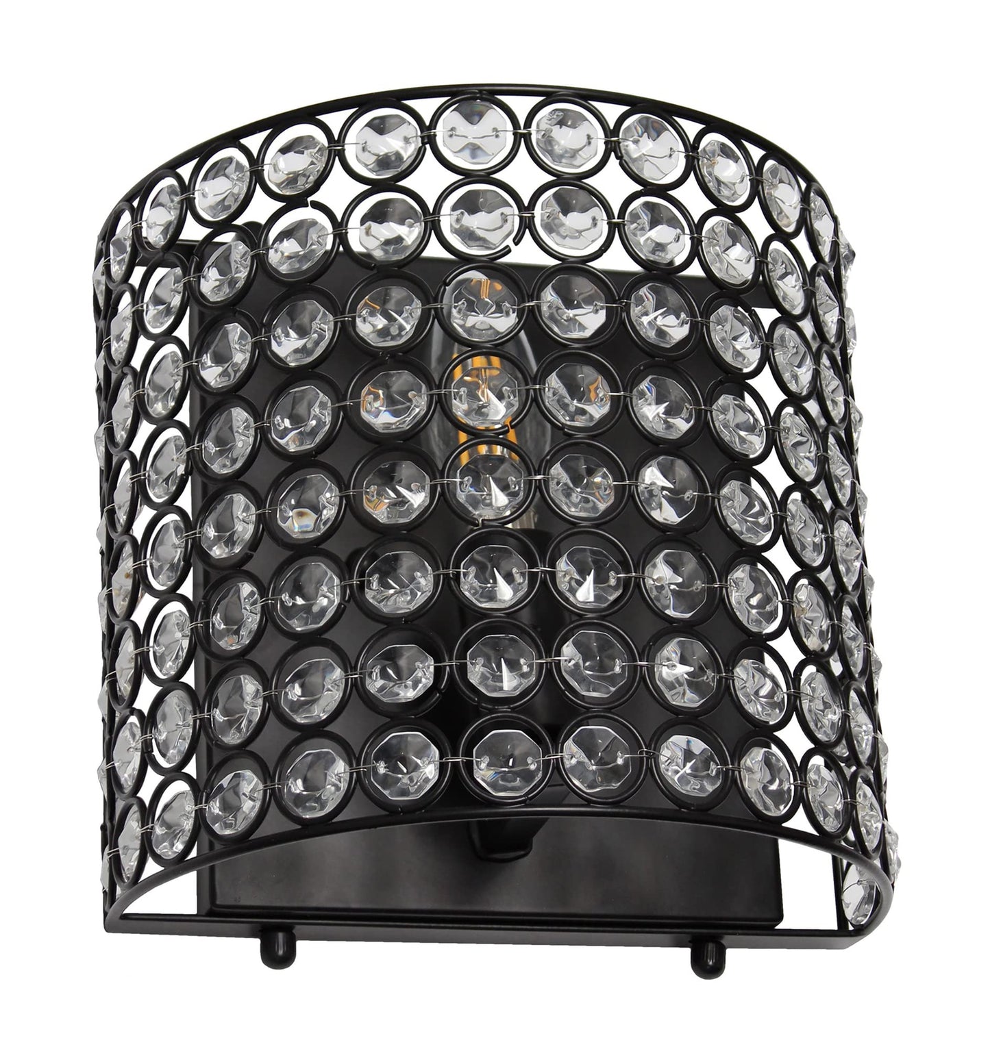 Elegant Designs SC1000-BLK Elipse 1-Light Contemporary Modern 8" Crystal and Metal Wall Sconce Lighting Fixture for Bathroom Vanity Hallway Powder