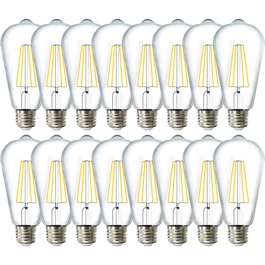 Sunco 16 Pack Edison Bulbs LED ST64 (ST19) Clear Glass Filament, Dimmable