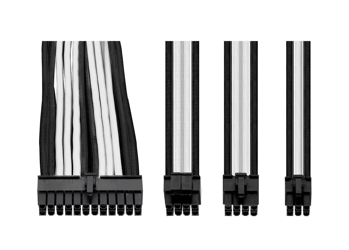 Thermaltake TtMod Sleeve Extension Power Supply Cable Kit ATX/EPS/8-pin PCI-E/6-pin PCI-E with Combs, White/Black AC-048-CN1NAN-A1