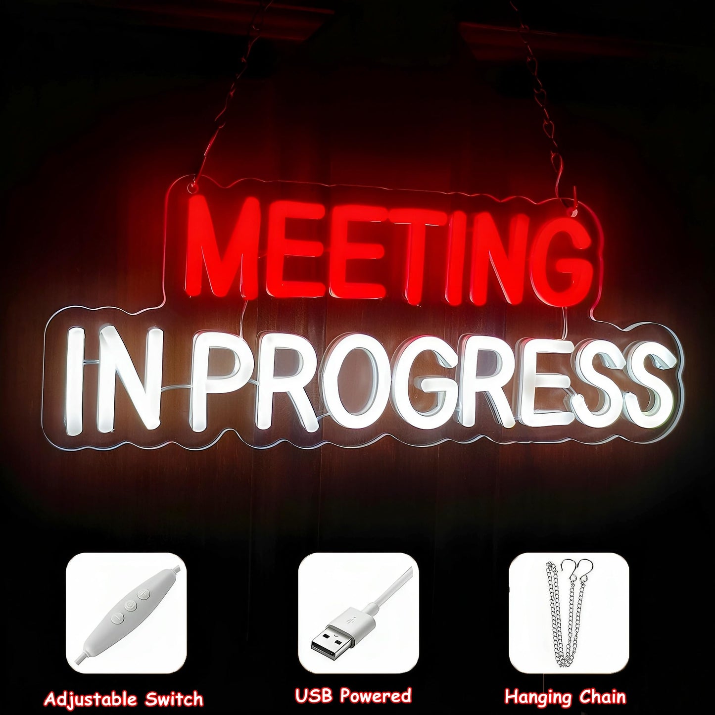 Meeting in Progress Neon Sign,Do Not Disturb In Session Office Neon Light Sign for Game Room Hotel Office Business Meeting Decor