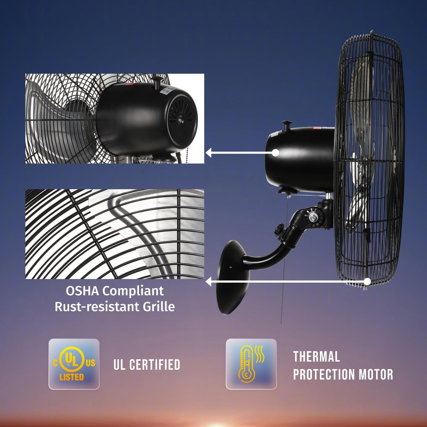 Tornado 20" Pro Series High Velocity Oscillating Wall Mount Fan - Heavy-Duty Metal Fan for Industrial, Commercial & Residential Use - 3 Speeds, 5250