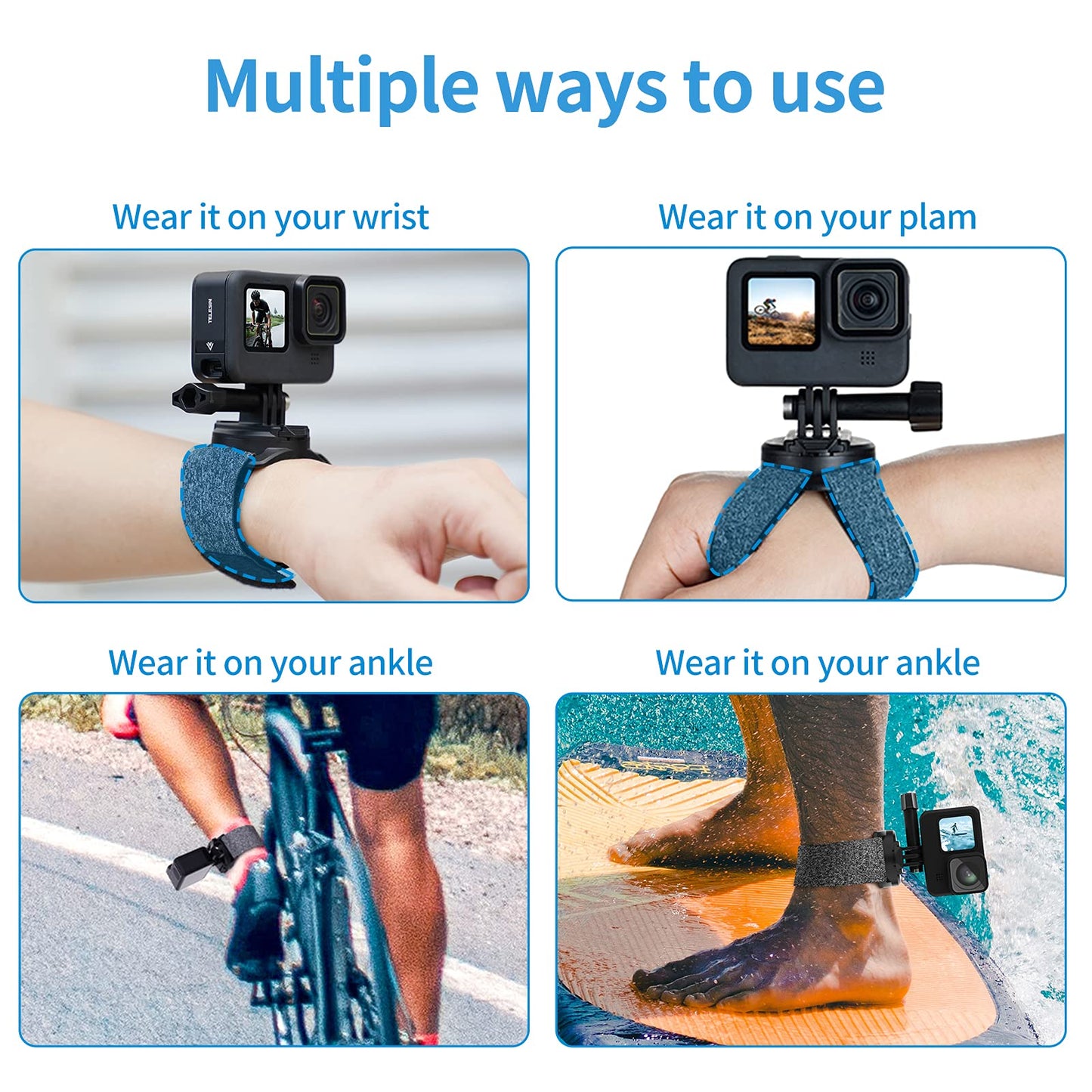 TELESIN Upgraded Wrist Strap, 360 Rotation Arm Plam Ankle Mount Band Holder Cycling Mount for GoPro Max Hero 13 12 11 10 9 8 7 Black, Insta360 One R