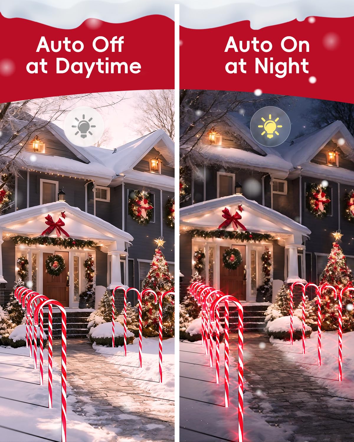 COOLWUFAN 24 Pack 22" Solar Candy Cane Lights Outdoor, 216 Bright LEDs Christmas Pathway Decorations with 4 Brightness Levels, Solar Powered