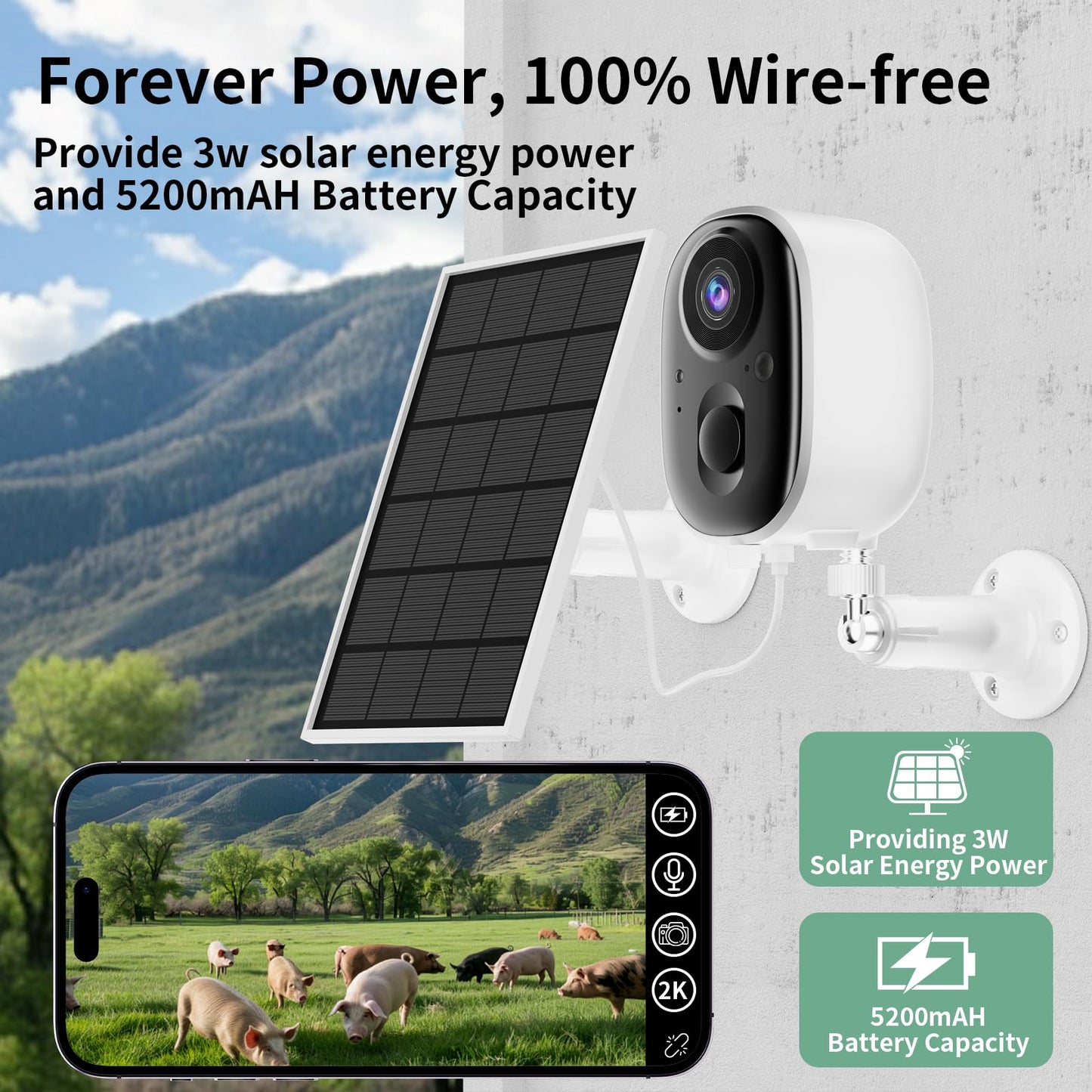 4G LTE Cellular Security Camera No WiFi Wireless Outdoor Solar Powered Waterproof 2K Color Night Vision PIR Motion Sensor 2 Way Talk Built in Sim Card