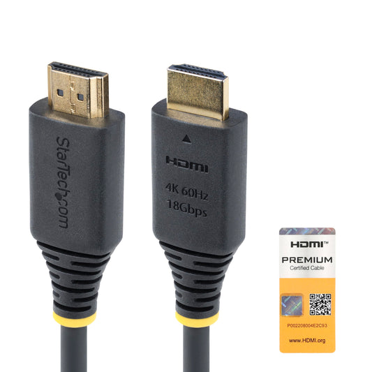 StarTech.com HDMI 2.0 Cable/1m/4K60Hz, 1440p, 144Hz, Premium HDMI/HDR10, HDCP 2.2, ARC/UHD, TV, PC, HDMI2-CABLE-4K60-1M
